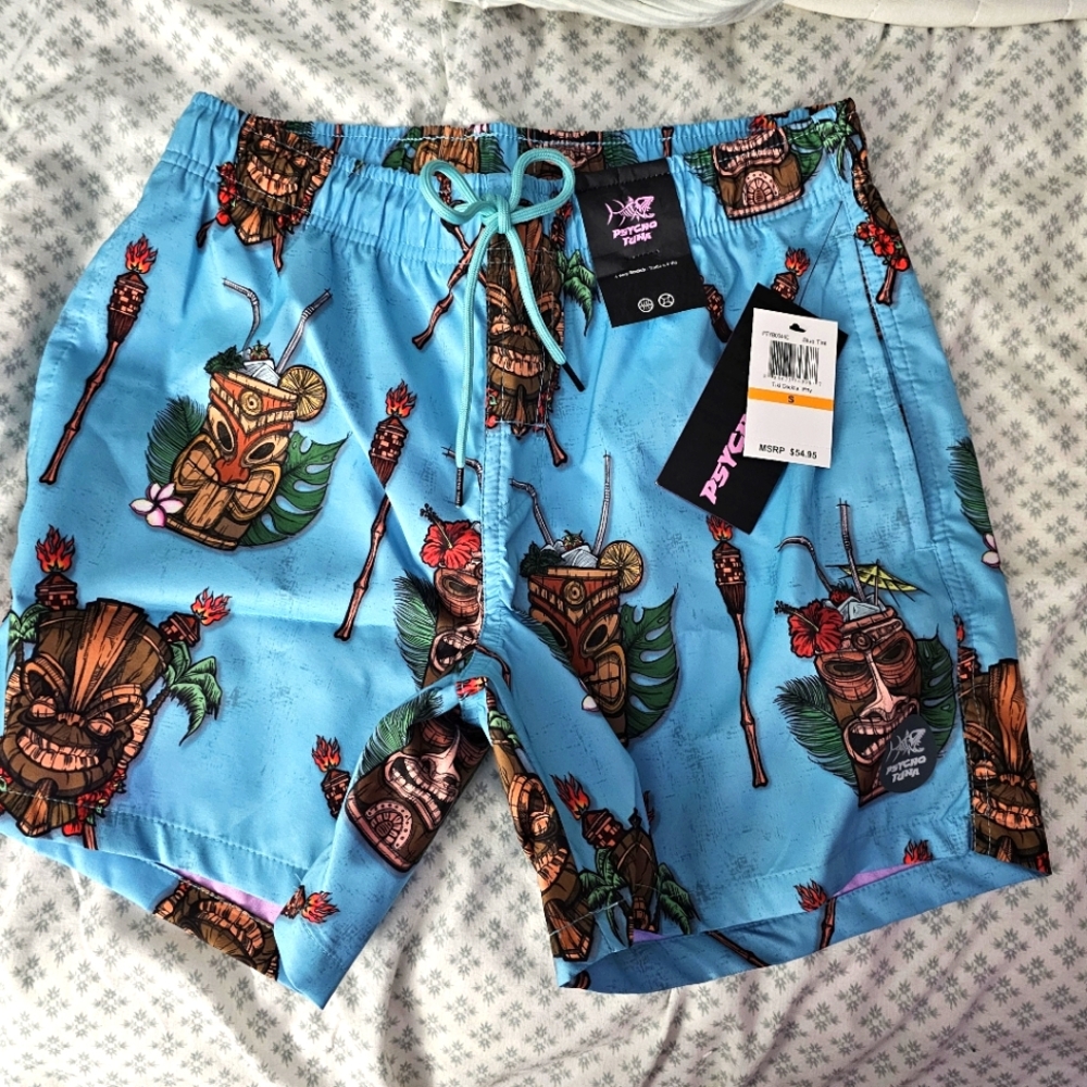 Physco Tuna Blue and Red Board Shorts with Vibrant Design